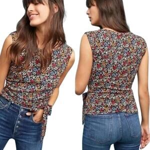 Maeve By Anthropologie Floral Cap Sleeve Waist Tie Wrap Top Size XS